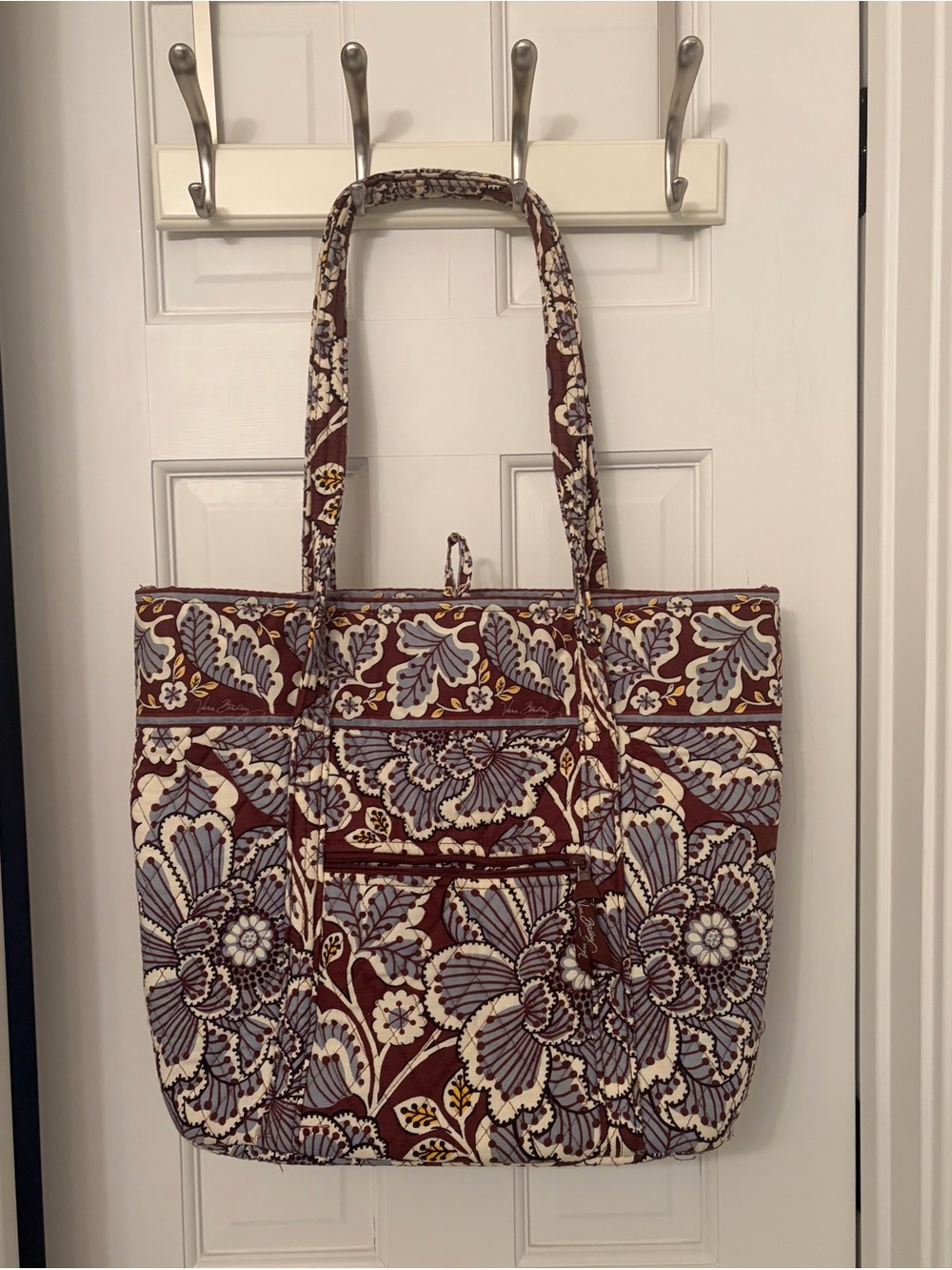Vera Bradley Floral Quilted Tote in Brown, Cream & Blue